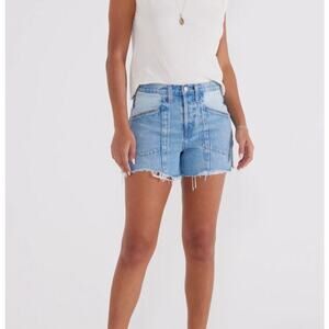Savana Paneled Relaxed Raw Hem Denim Shorts
Size 24 NWT organic fiber